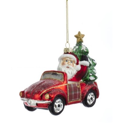 Symposium Charlotte Bronte tekort NIET MEER LEVERBAAR * De Kerstman in een VW kever - rode auto (kerstbal  glas - 12,5cm) | T2579R